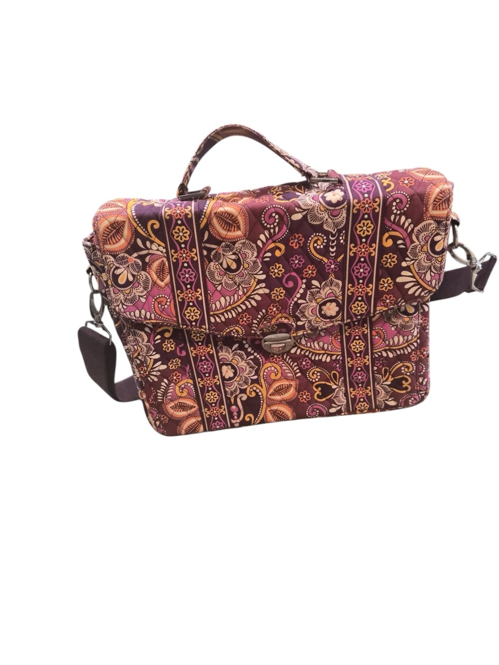 Vera Bradley Quilted Floral Laptop Satchel in Plum and Pink - Picture 6 of 14
